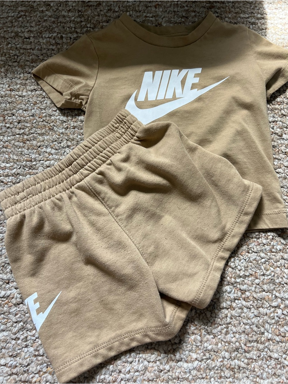 Nike Tan Kids Short Set with White Swoosh